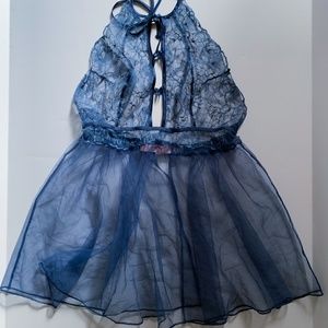 Victoria's Secret Blue Lace Open-Back Babydoll Lingerie | Medium
